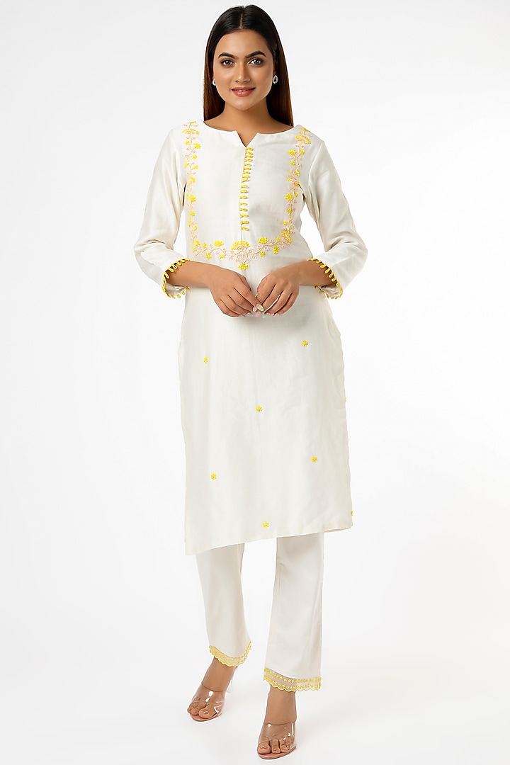 White Embroidered Pants by Keerthi Kadire