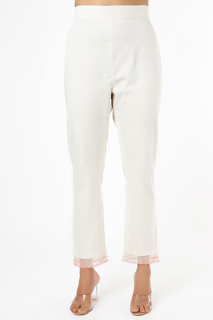 White Chanderi Embroidered Pants by Keerthi Kadire at Pernia's Pop Up Shop