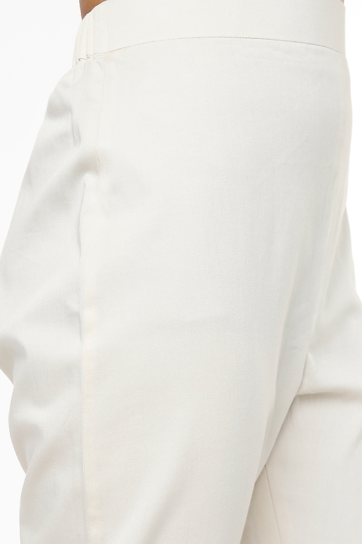 White Chanderi Embroidered Pants by Keerthi Kadire at Pernia's Pop Up Shop