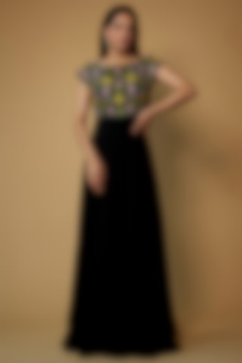 Black Georgette Embroidered Vacation Dress by Keerthi Kadire at Pernia's Pop Up Shop