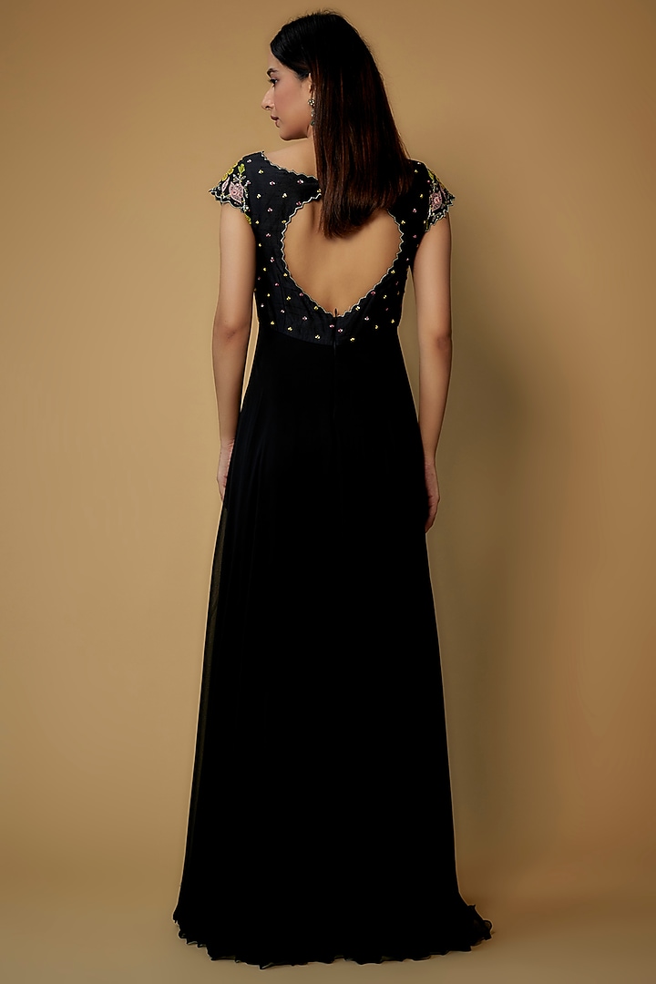 Black Georgette Embroidered Vacation Dress by Keerthi Kadire at Pernia's Pop Up Shop
