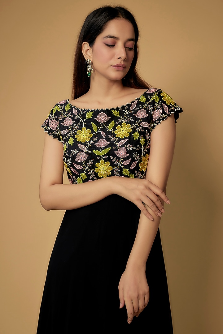 Black Georgette Embroidered Vacation Dress by Keerthi Kadire at Pernia's Pop Up Shop