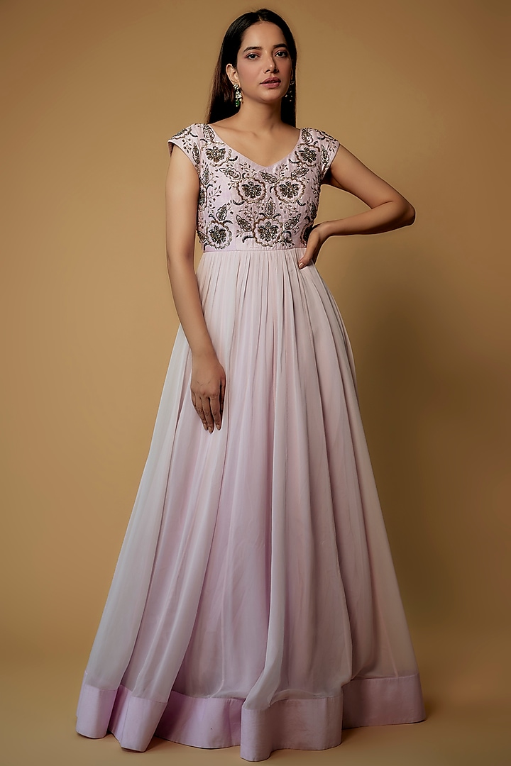 Baby Pink Georgette Embroidered Dress by Keerthi Kadire