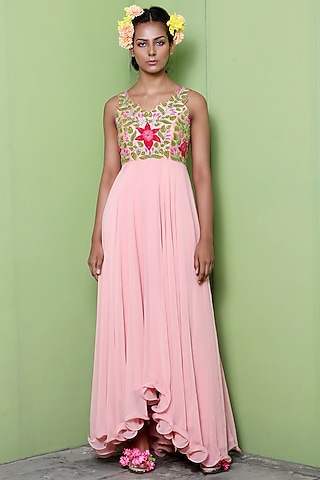 Light Rose Pink Dola Silk Dress by Keerthi Kadire