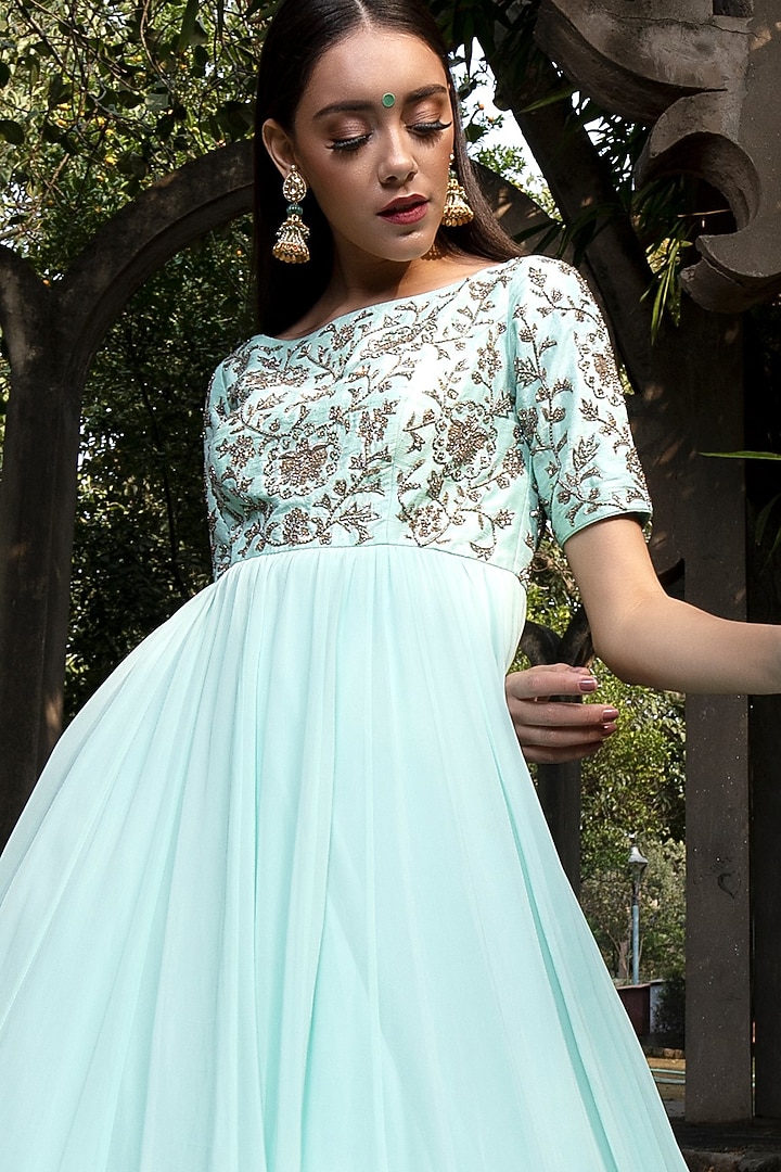 Mint Embroidered Engagement Gown by Keerthi Kadire at Pernia's Pop Up Shop