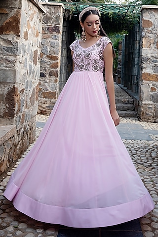 Baby Pink Embroidered Gown by Keerthi Kadire