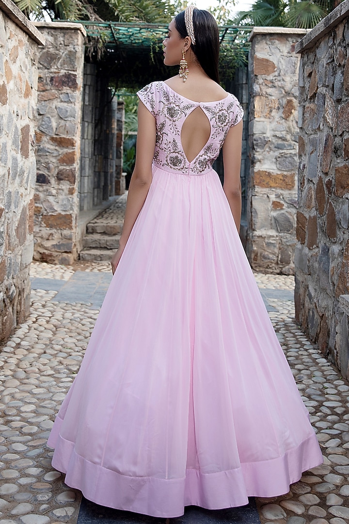 Baby Pink Embroidered Engagement Gown by Keerthi Kadire at Pernia's Pop Up Shop