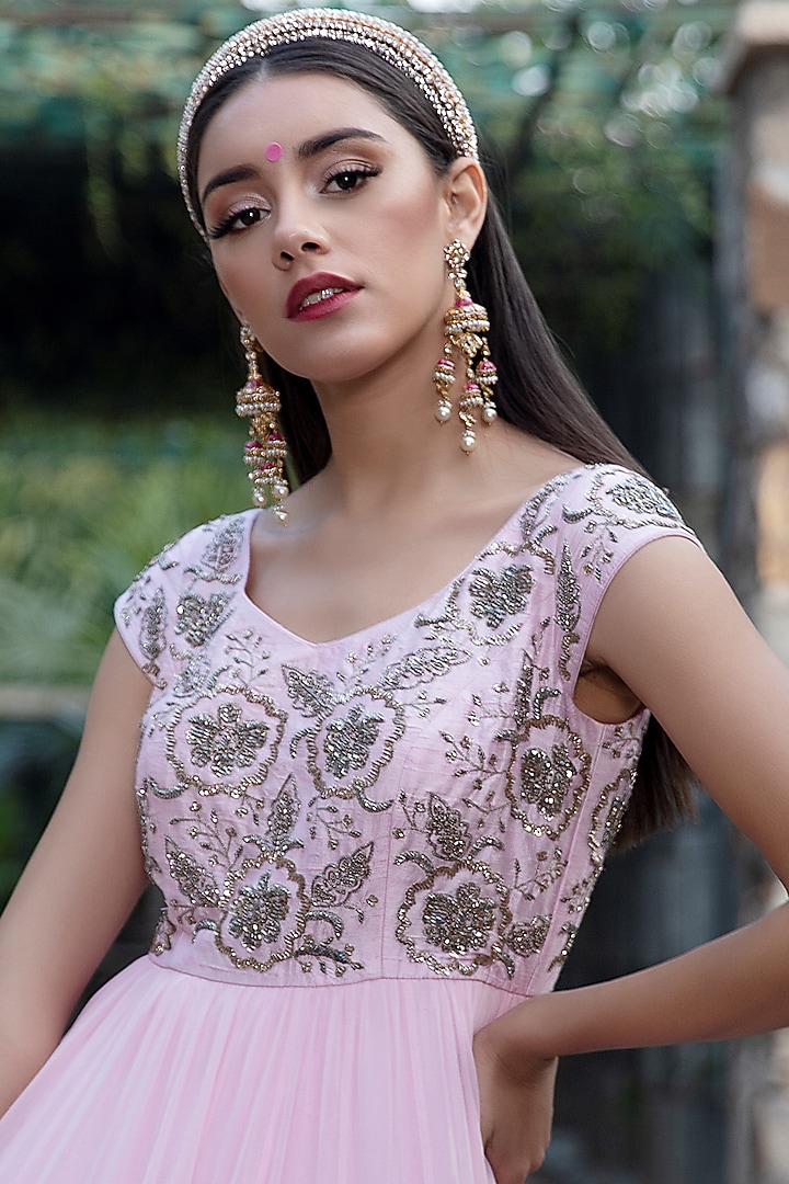 Baby Pink Embroidered Engagement Gown by Keerthi Kadire at Pernia's Pop Up Shop
