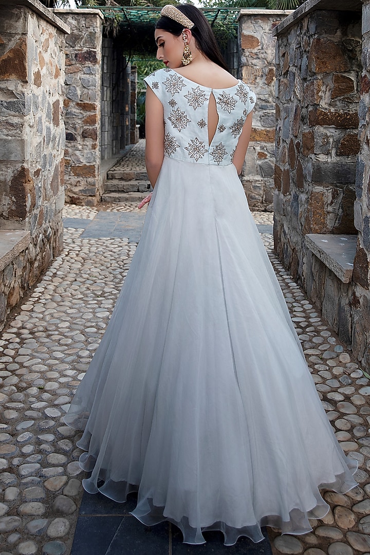 Ice Blue Embroidered Engagement Gown by Keerthi Kadire at Pernia's Pop Up Shop
