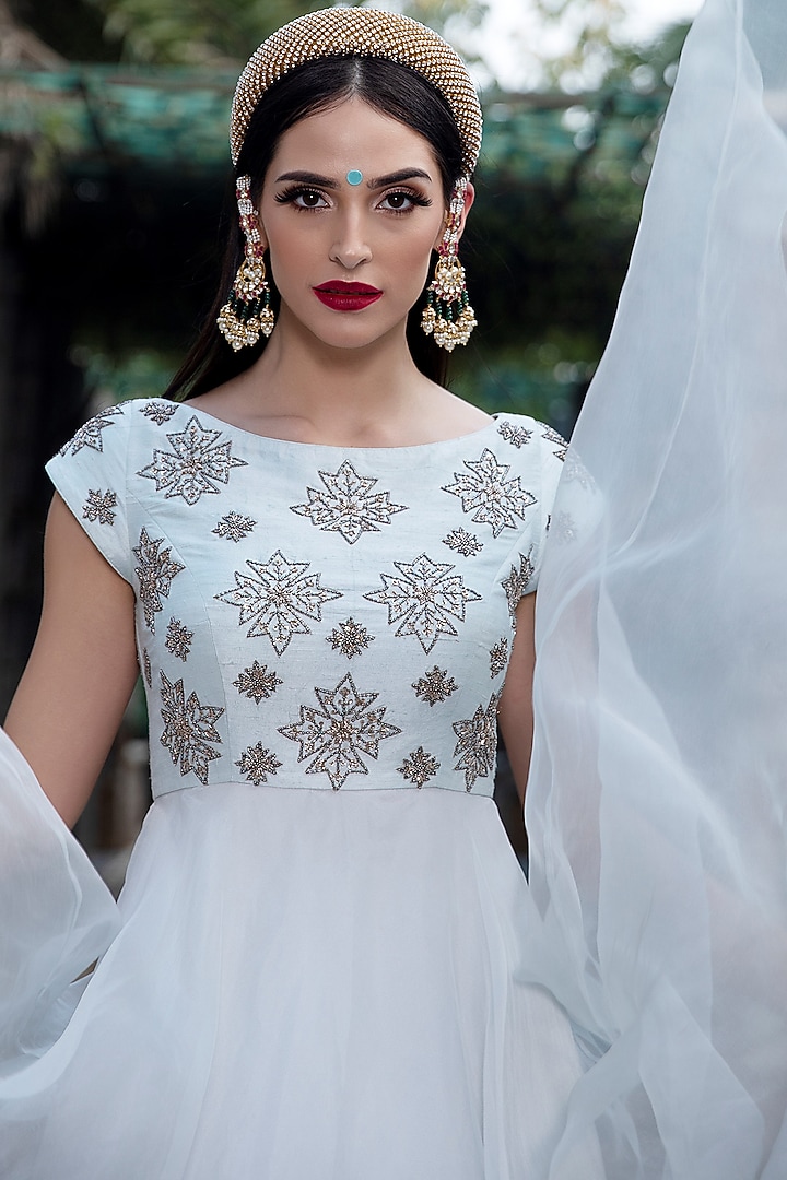 Ice Blue Embroidered Engagement Gown by Keerthi Kadire at Pernia's Pop Up Shop