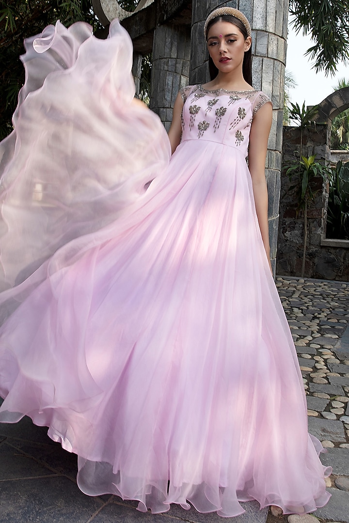 Baby Pink Embroidered Gown by Keerthi Kadire