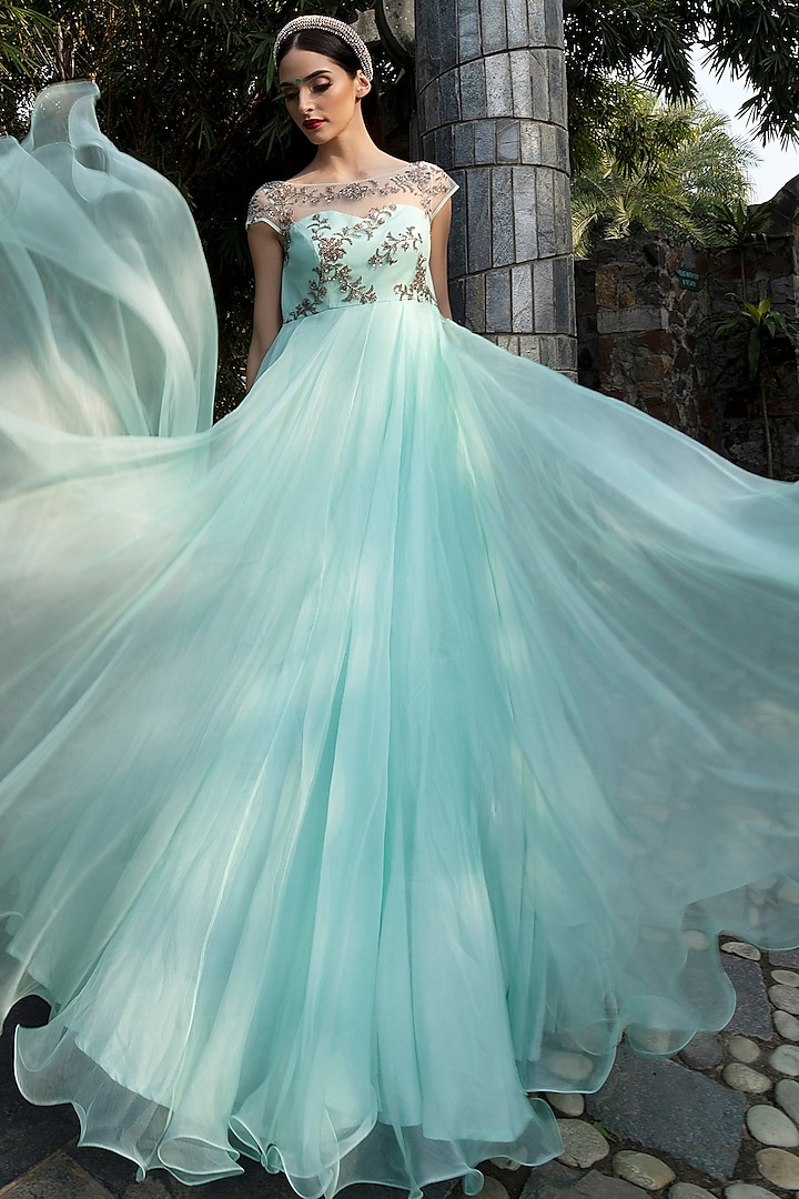 Mint Embroidered Gown by Keerthi Kadire