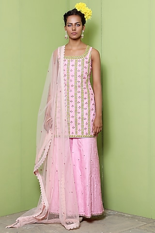 Pink Dola Silk Sharara Set by Keerthi Kadire