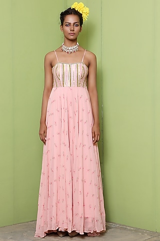 Baby Pink Printed Dress by Keerthi Kadire