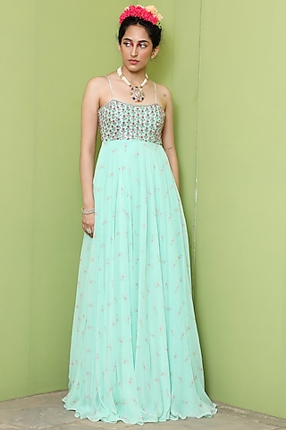 Mint Floral Printed Dress by Keerthi Kadire