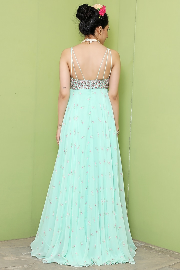 Mint Floral Printed Cocktail Dress by Keerthi Kadire at Pernia's Pop Up Shop