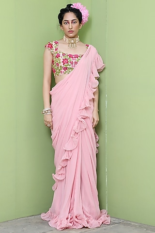 Peach Georgette Saree by Keerthi Kadire