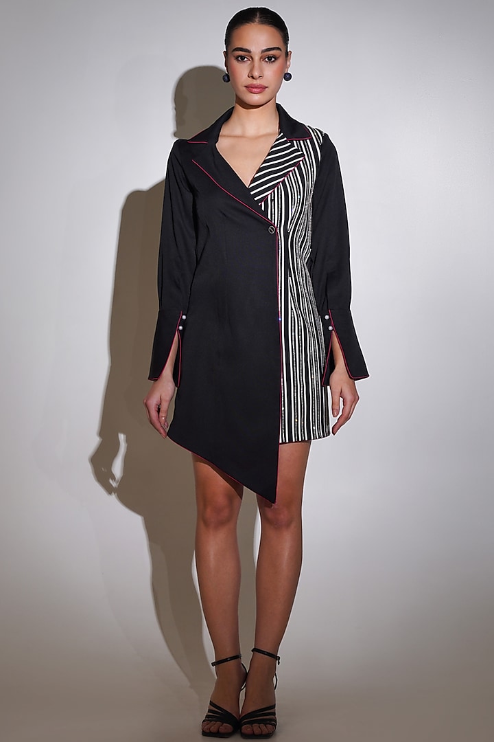 Black Banana Crepe Striped Blazer Dress by KEOO