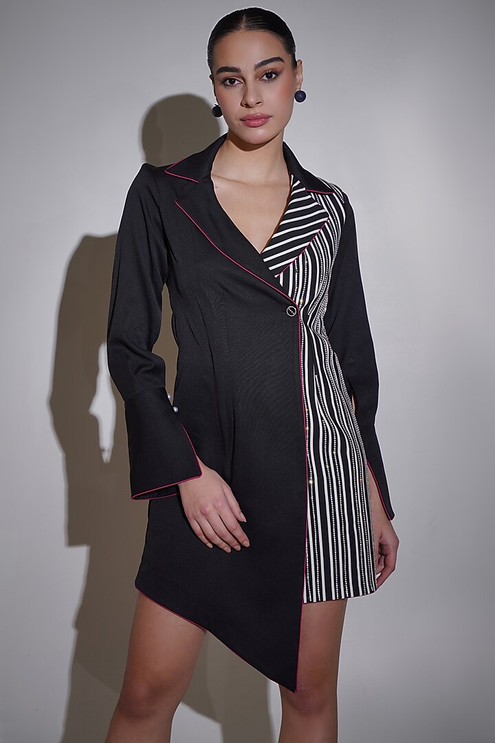 Black Banana Crepe Striped Blazer Summer Dress by KEOO at Pernia's Pop Up Shop