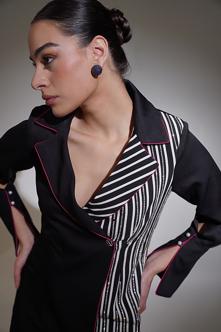 Black Banana Crepe Striped Blazer Summer Dress by KEOO at Pernia's Pop Up Shop