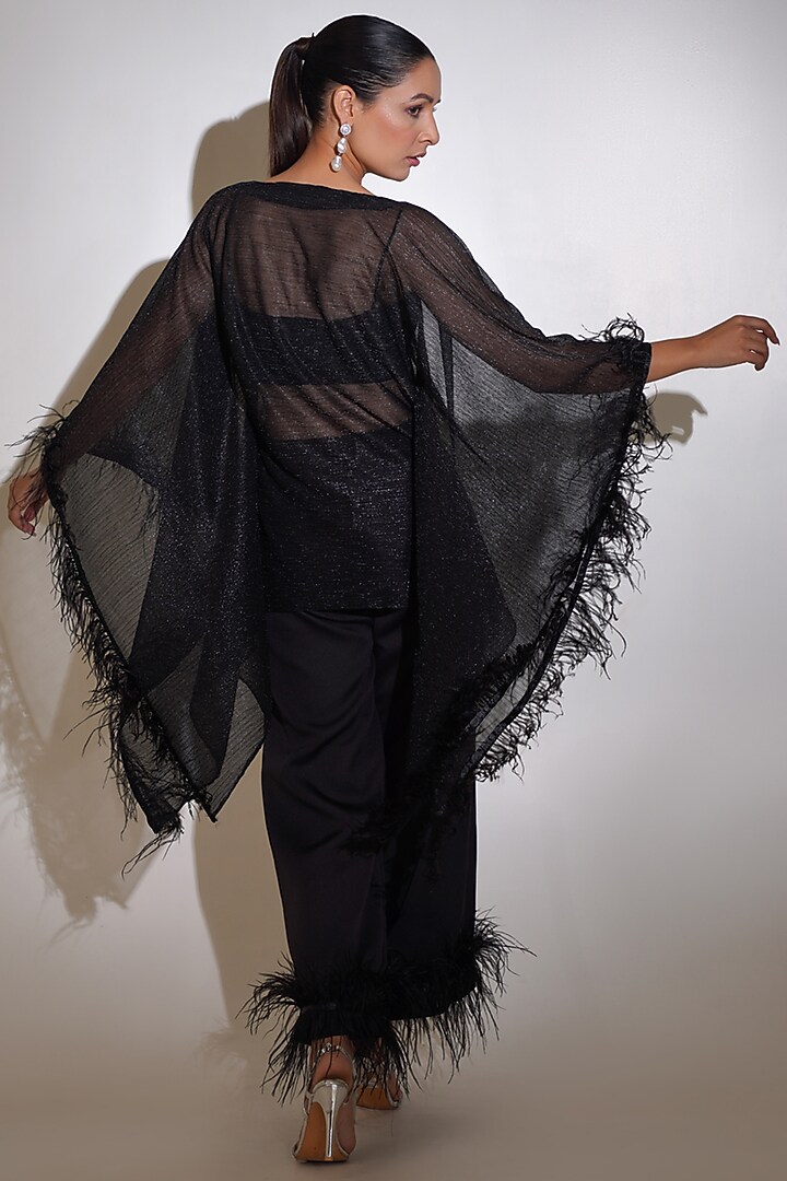 Black Pleated Lycra Shimmer Fabric Kaftan Set by KEOO at Pernia's Pop Up Shop