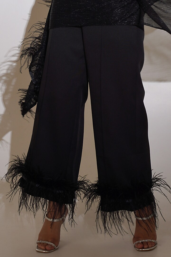 Black Pleated Lycra Shimmer Fabric Kaftan Set by KEOO at Pernia's Pop Up Shop
