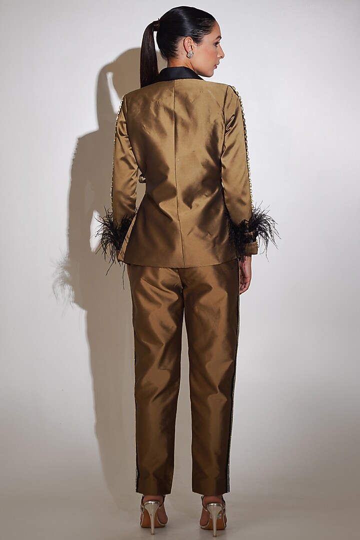 Gold Taffeta Rhinestone Asymmetric Co-Ord Set by KEOO at Pernia's Pop Up Shop