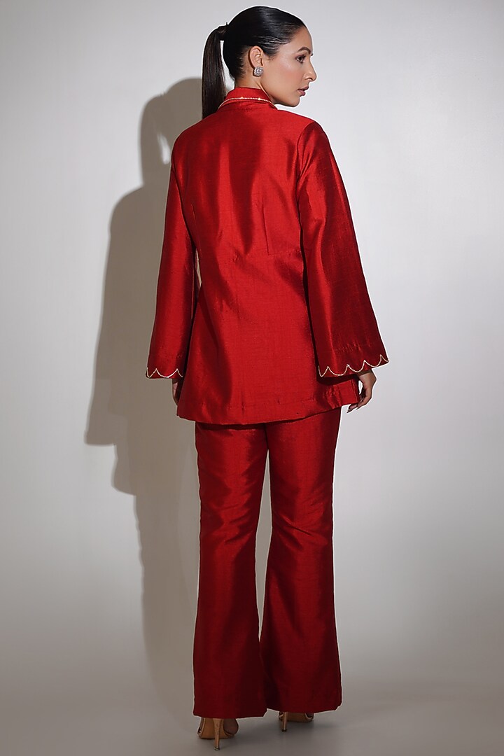Rusty Red Dupion Silk Rhinestone Embellished Co-Ord Set by KEOO at Pernia's Pop Up Shop