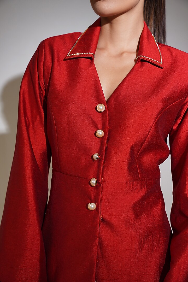 Rusty Red Dupion Silk Rhinestone Embellished Co-Ord Set by KEOO at Pernia's Pop Up Shop