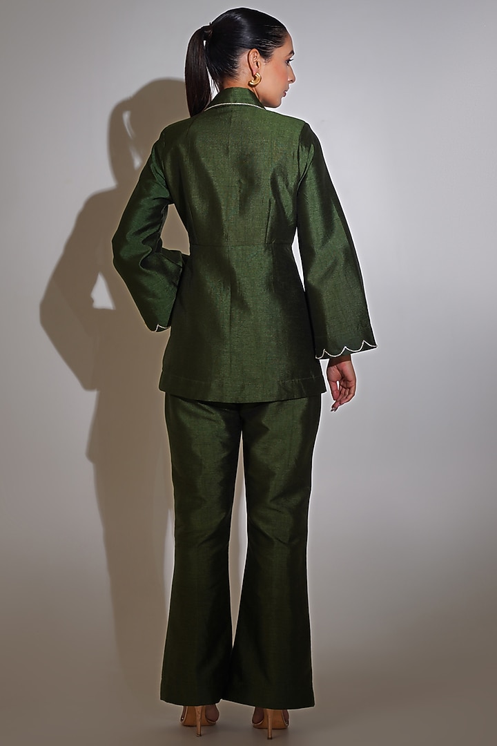 Olive Green Dupion Silk Rhinestone Embellished Co-Ord Set by KEOO at Pernia's Pop Up Shop