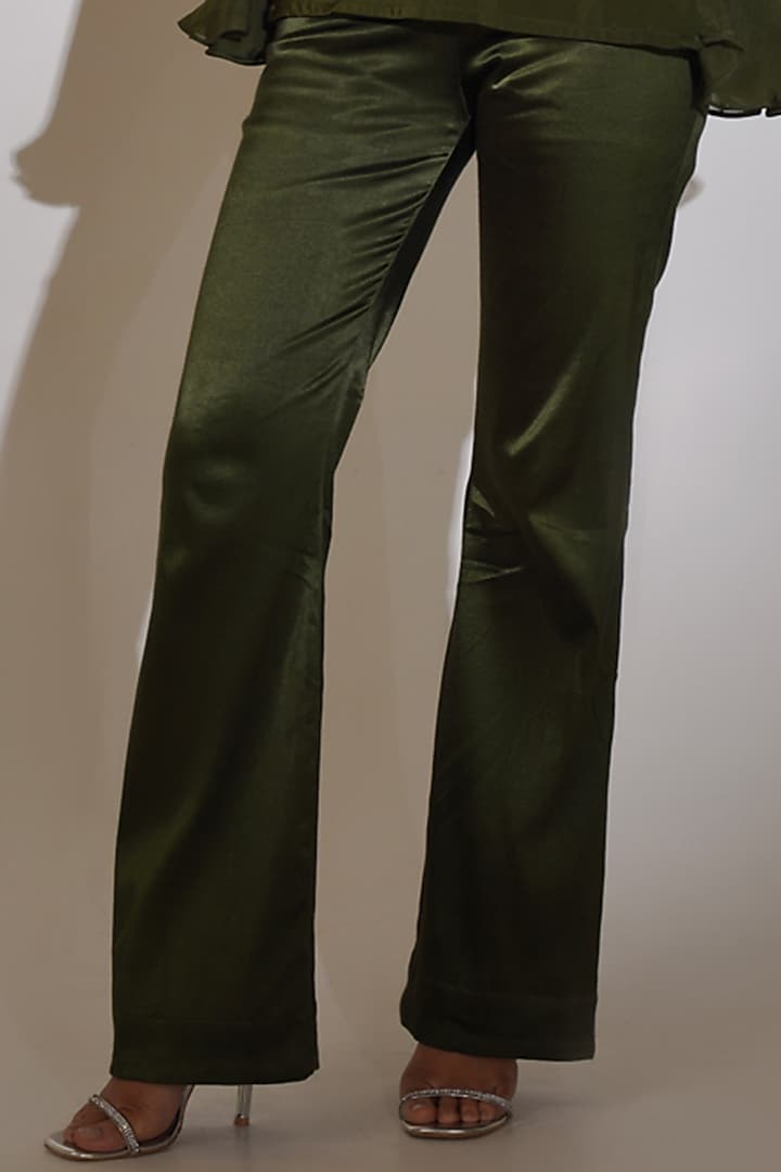 Olive Green Lycra & Cotton Satin Rhinestone Embellished Co-Ord Set by KEOO at Pernia's Pop Up Shop
