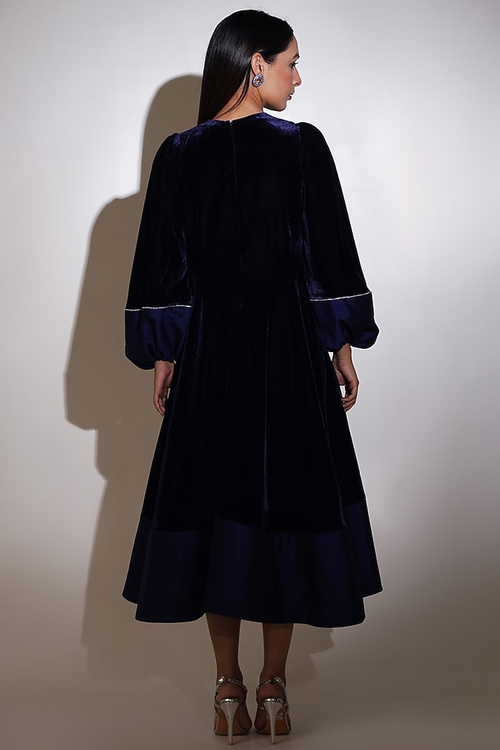 Navy Blue Velvet & Taffeta Flared Summer Dress by KEOO at Pernia's Pop Up Shop