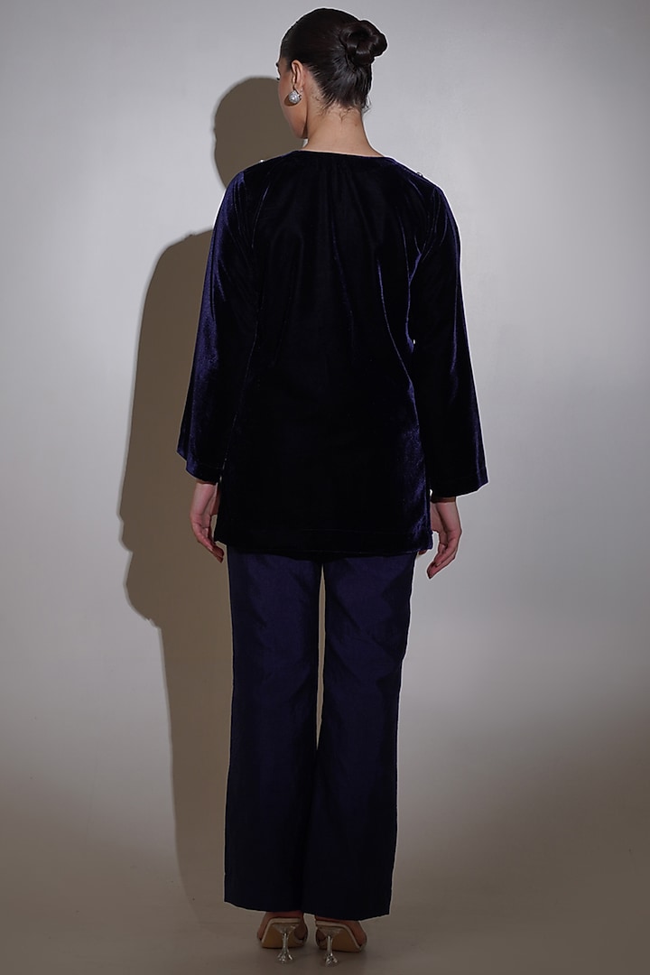 Navy Blue Velvet Rhinestone Embellished Tunic Set by KEOO at Pernia's Pop Up Shop