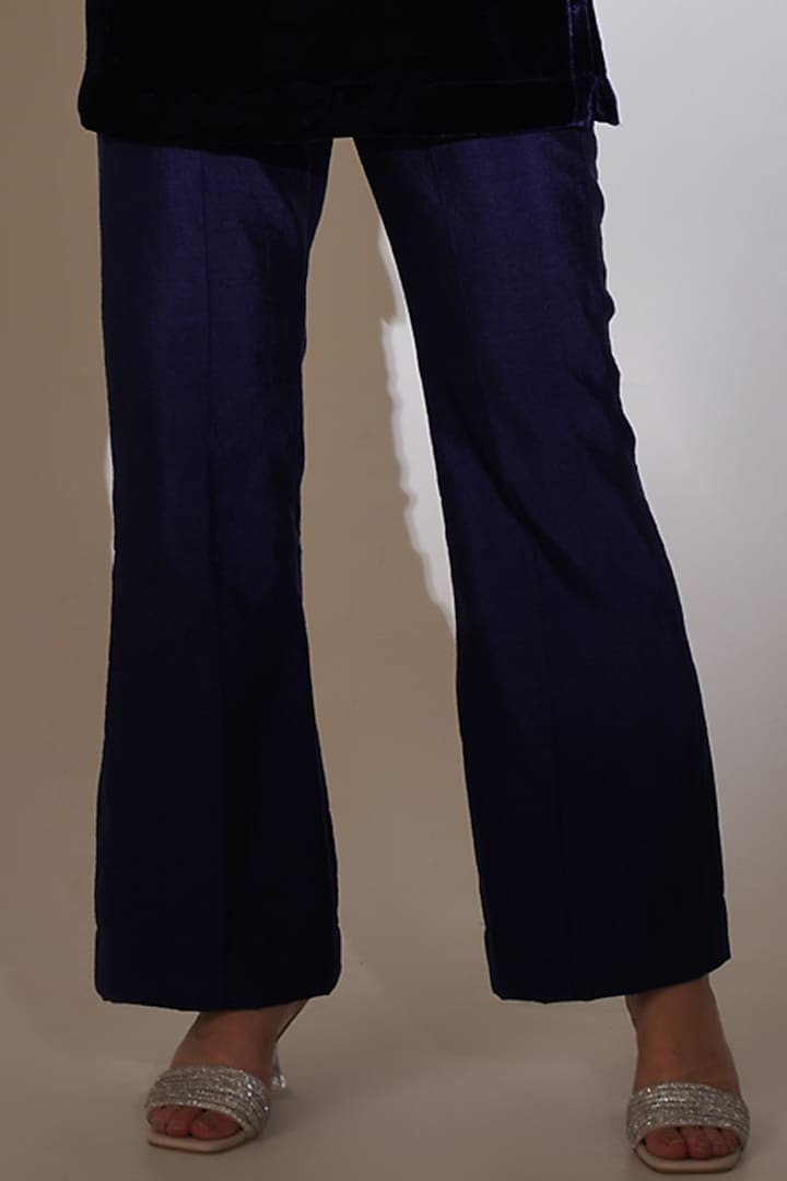 Navy Blue Velvet Rhinestone Embellished Tunic Set by KEOO at Pernia's Pop Up Shop