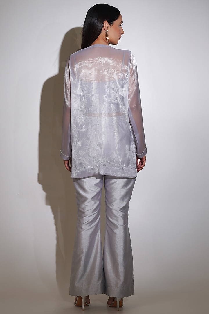 Silver Glass Organza Rhinestone Embellished Tunic Set by KEOO at Pernia's Pop Up Shop