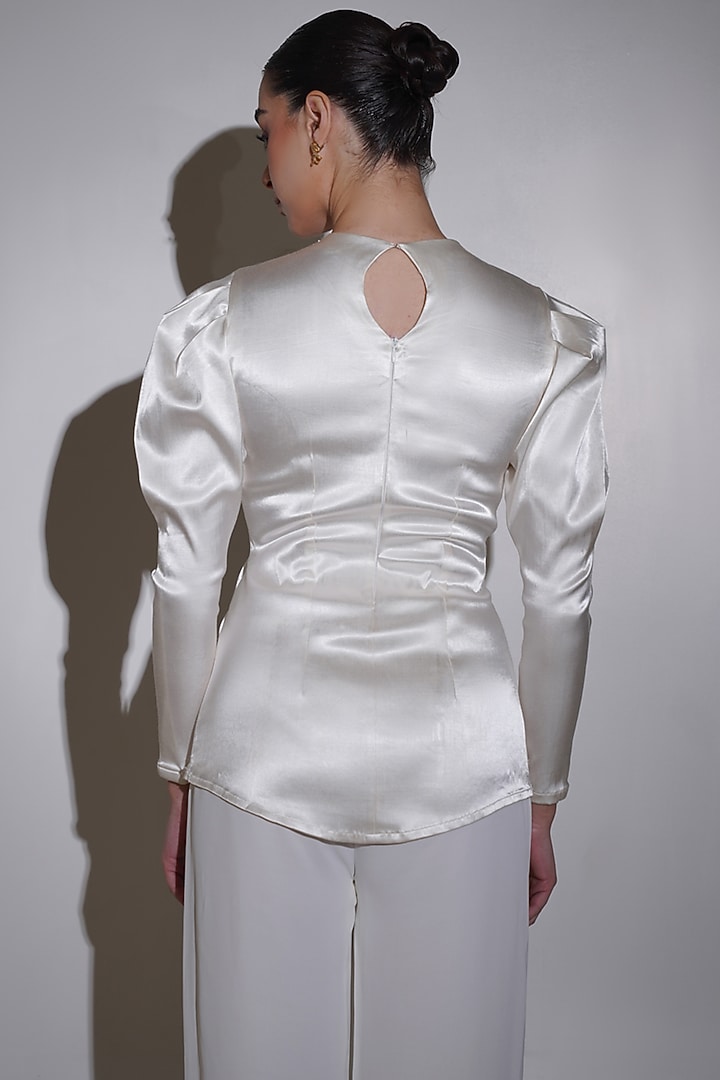White Cotton Satin Lycra & Georgette Rhinestone Embellished Co-Ord Set by KEOO at Pernia's Pop Up Shop