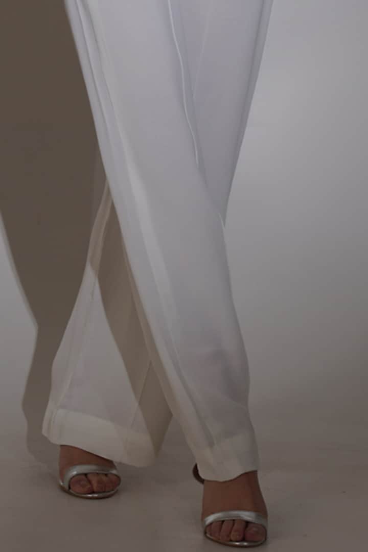 White Cotton Satin Lycra & Georgette Rhinestone Embellished Co-Ord Set by KEOO at Pernia's Pop Up Shop