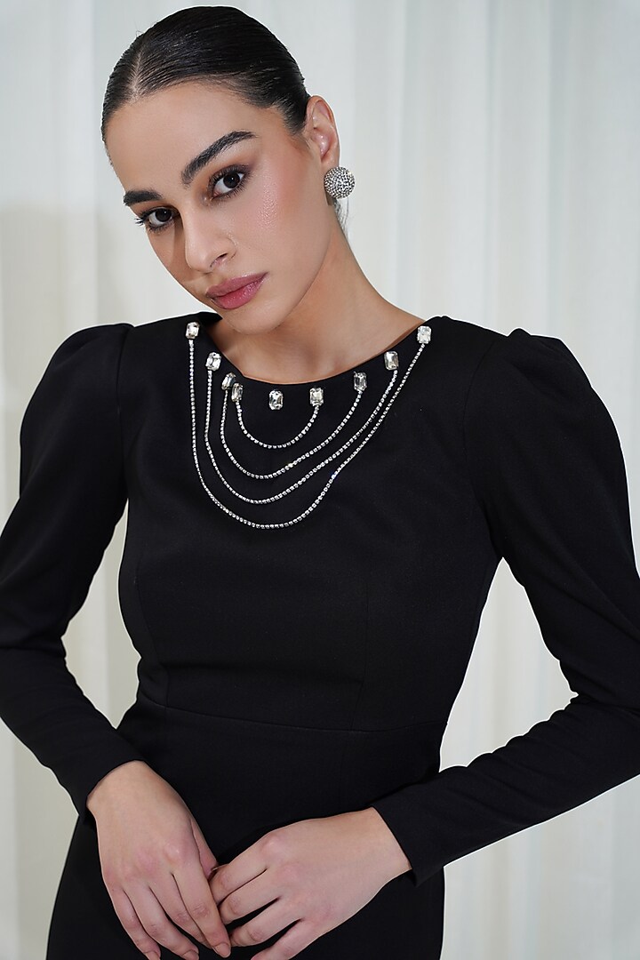 Black Banana Crepe Feather & Rhinestone Embellished Summer Dress by KEOO at Pernia's Pop Up Shop