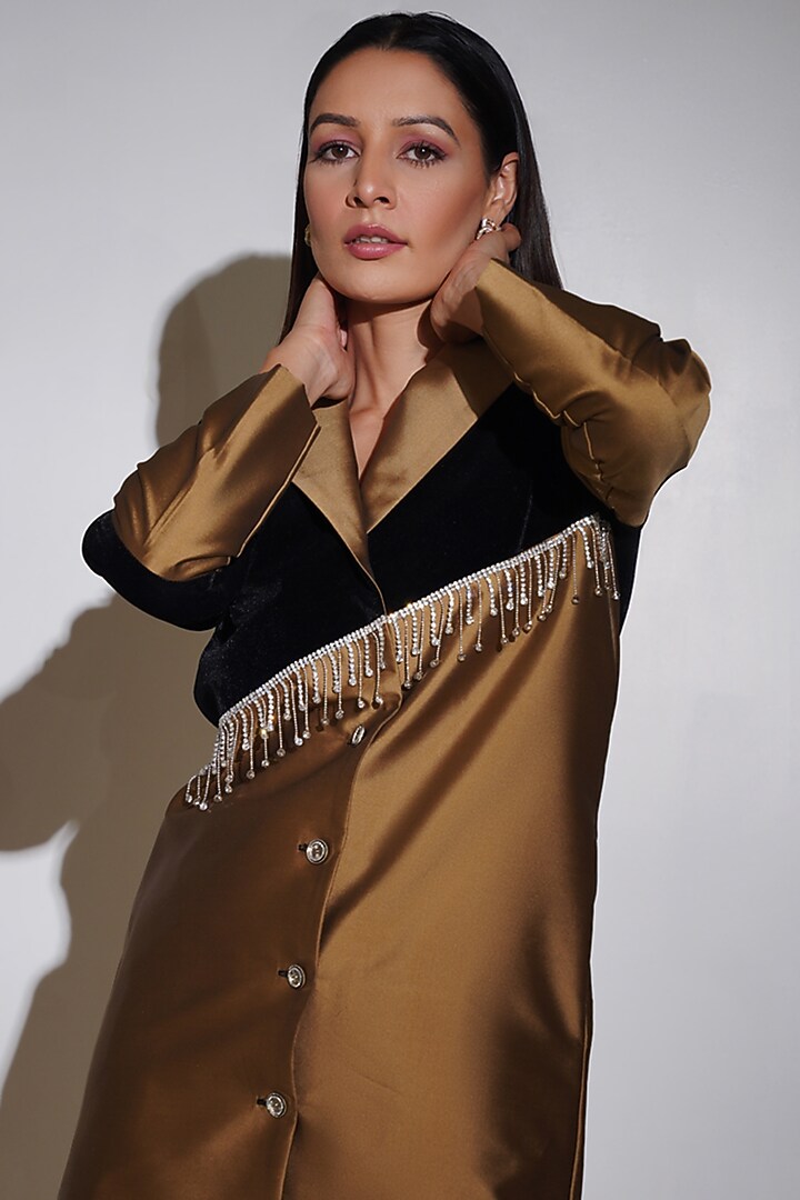 Gold Velvet & Taffeta Rhinestone Embellished Coat Summer Dress by KEOO at Pernia's Pop Up Shop