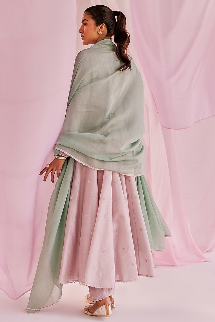 Pink Silk Chanderi Embroidered Party Wear Anarkali Set by Keosha at Pernia's Pop Up Shop