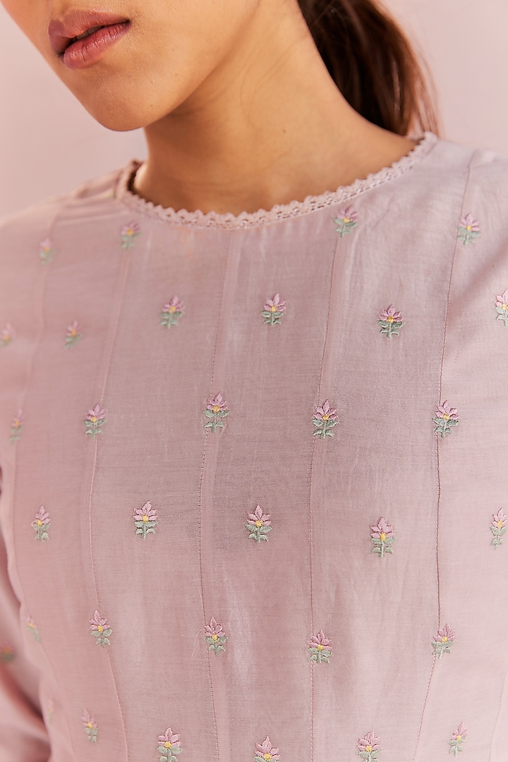 Pink Silk Chanderi Embroidered Party Wear Anarkali Set by Keosha at Pernia's Pop Up Shop