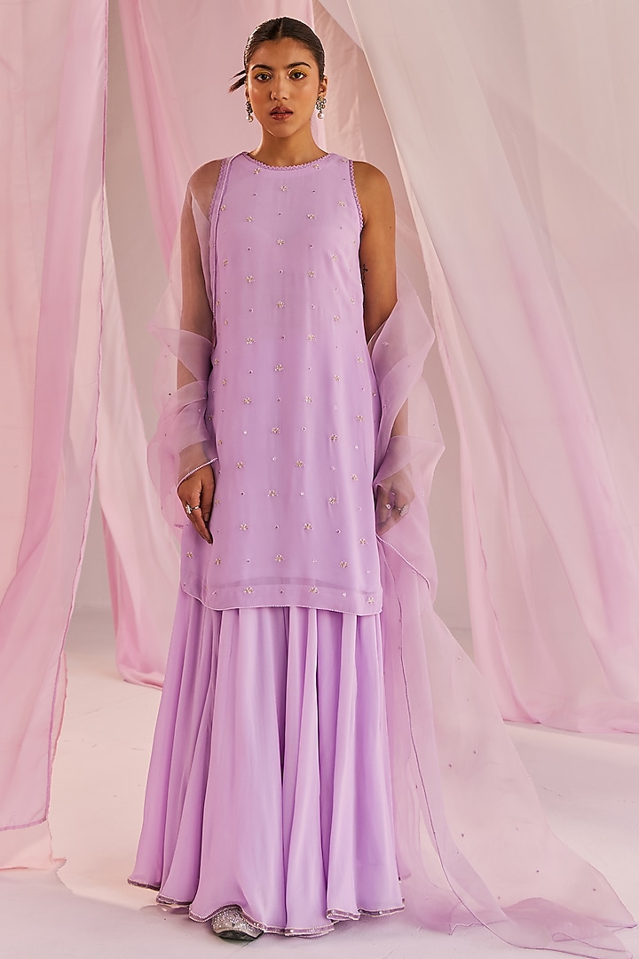 Lilac Georgette Sharara Set by Keosha at Pernia's Pop Up Shop