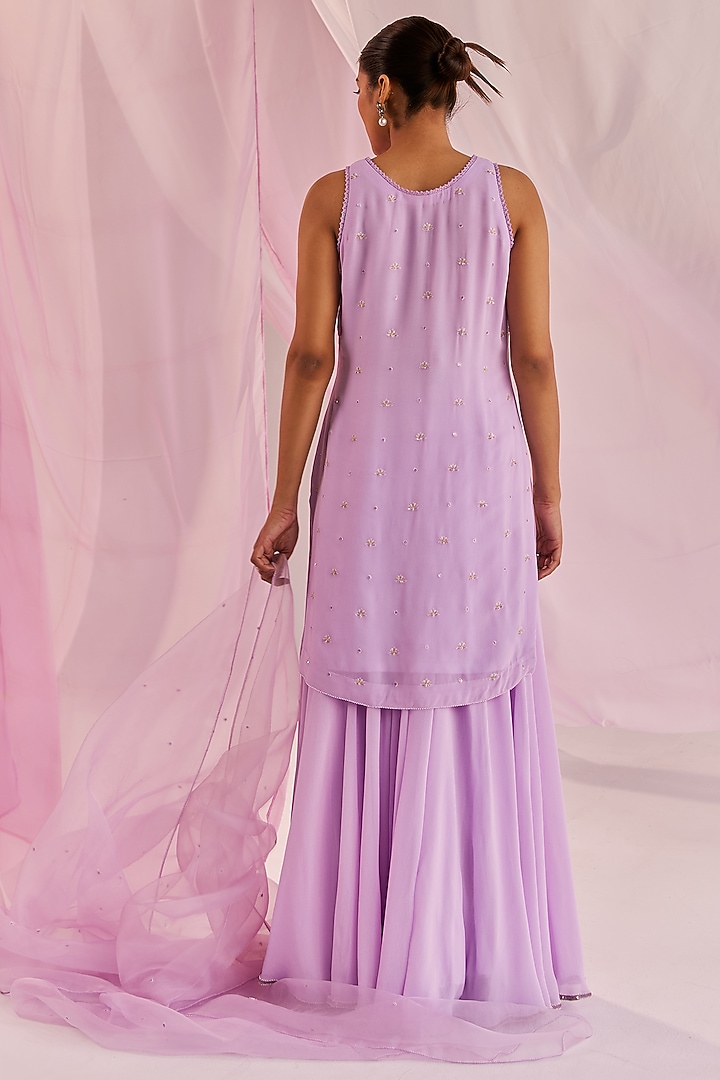 Lilac Georgette Party Wear Sharara Set by Keosha at Pernia's Pop Up Shop