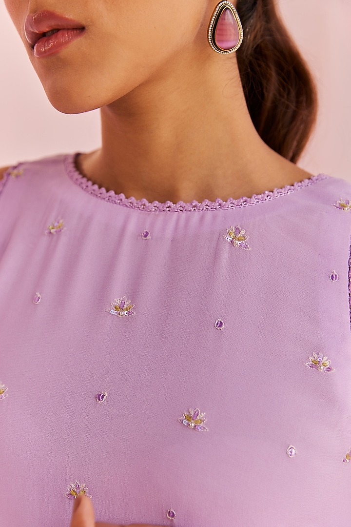 Lilac Georgette Party Wear Sharara Set by Keosha at Pernia's Pop Up Shop