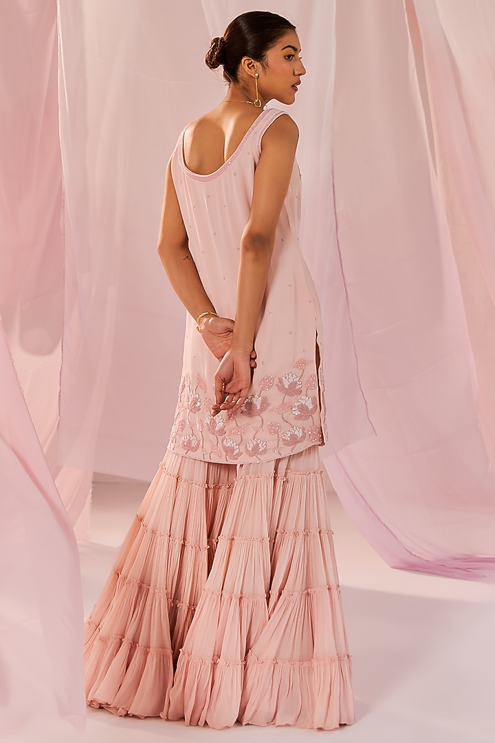 Pink Double Georgette Wedding Sharara Set by Keosha at Pernia's Pop Up Shop
