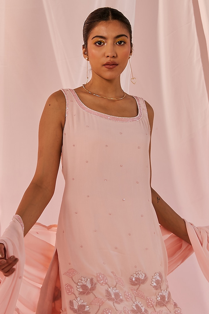 Pink Double Georgette Wedding Sharara Set by Keosha at Pernia's Pop Up Shop