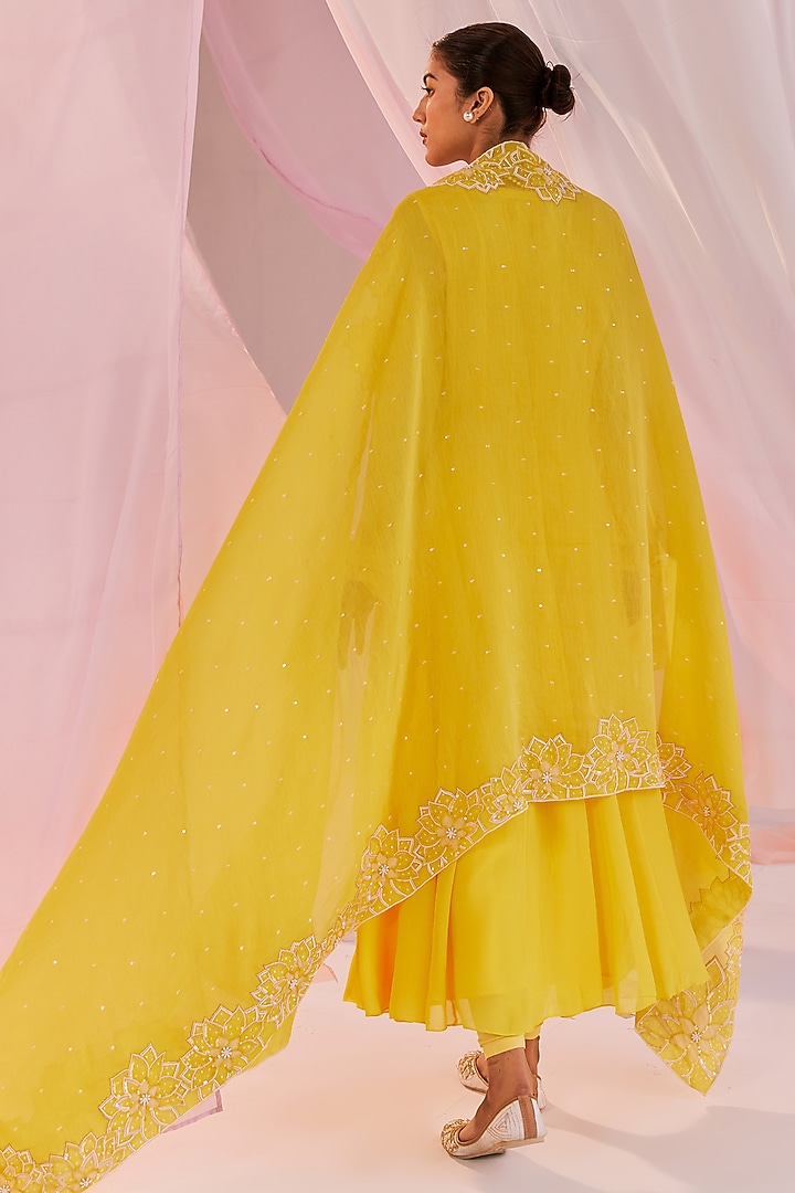 Yellow Viscose Georgette Party Wear Anarkali Set by Keosha at Pernia's Pop Up Shop