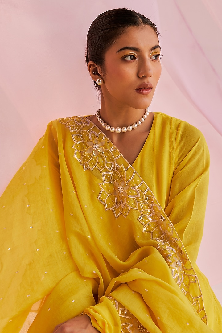 Yellow Viscose Georgette Party Wear Anarkali Set by Keosha at Pernia's Pop Up Shop