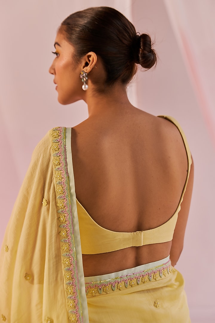 Yellow Silk Chanderi Embellished Party Wear Saree Set by Keosha at Pernia's Pop Up Shop