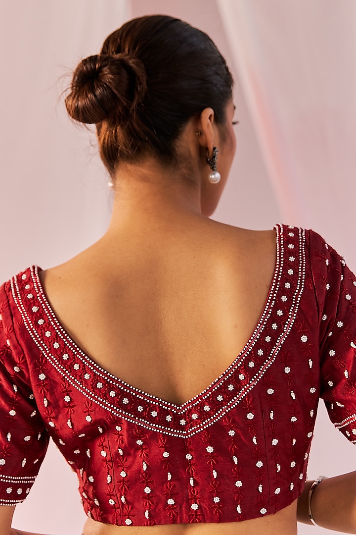 Red Viscose Georgette Pre-Stitched Draped Wedding Saree Set by Keosha at Pernia's Pop Up Shop